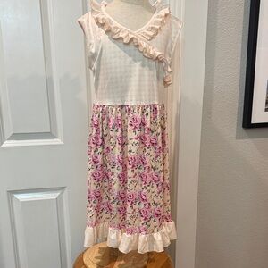 Pete & Lucy Charming Floral Kids Dress with Ruffle Detail 10/12